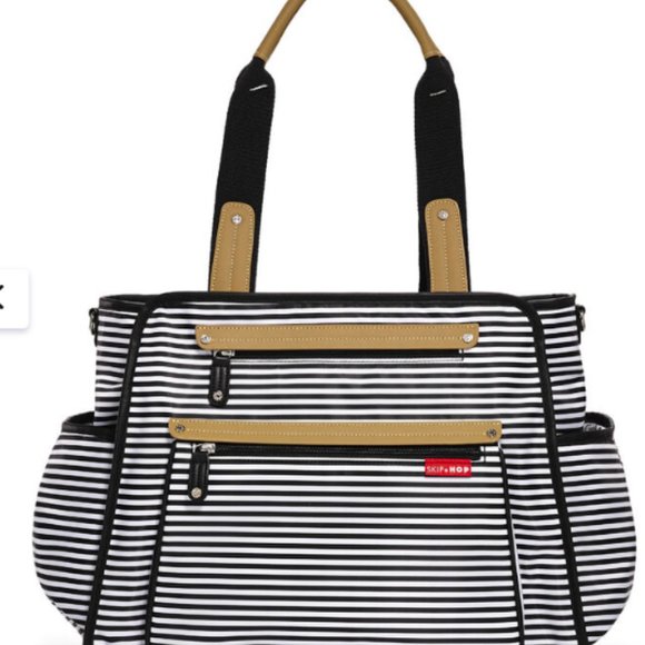Like new Skip Hop Grand Central Diaper Bag, Black & White Stripe tote - Picture 1 of 7